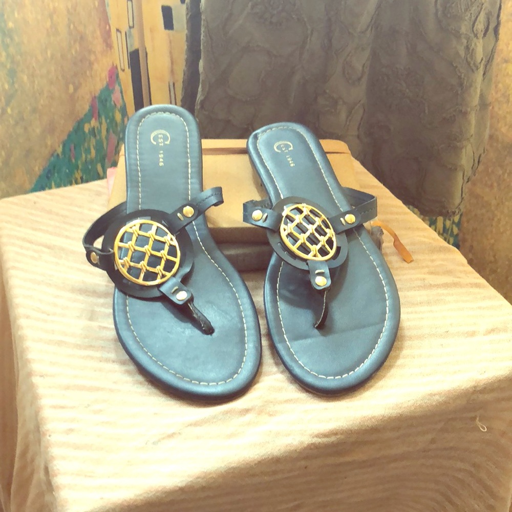 Blue and gold sandals